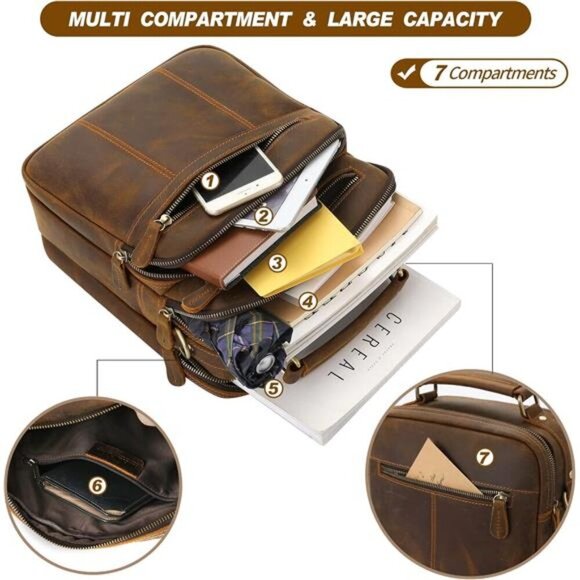 Leather Man Purse Shoulder Bag,Small Mens Crossbody Messenger Bags for Work - Picture 2 of 7